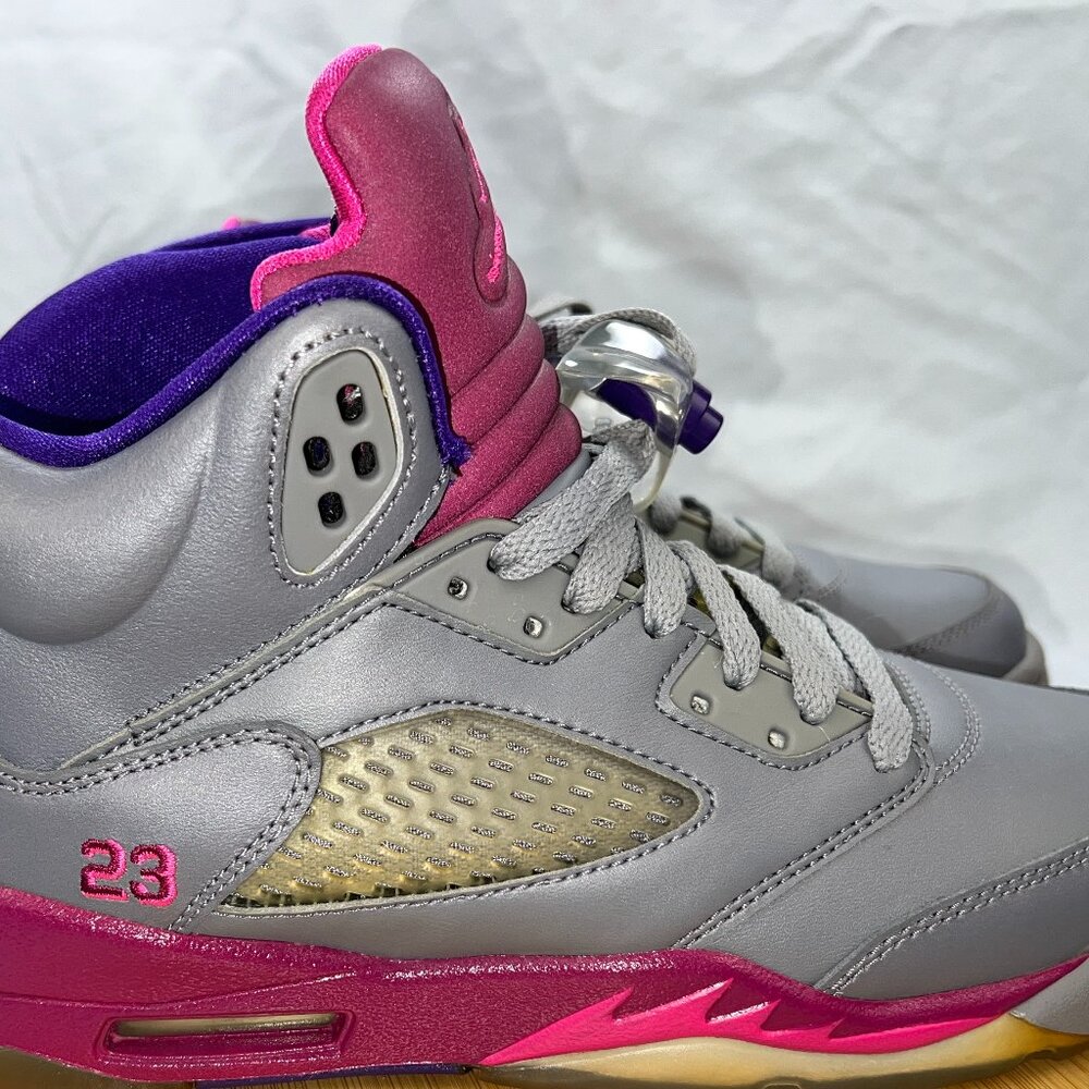 Nike Air Jordan 5 Retro GS Cement Grey/PINK-Rasberry Red size 5.5Y 440892-009 A
